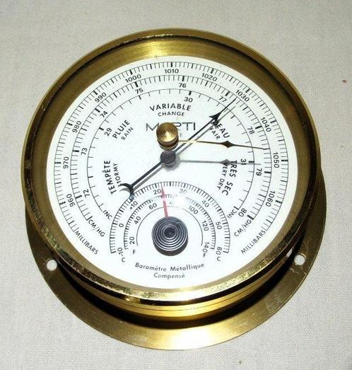Marti France - Baromètre avec thermomètre - verre en laiton, Antiquités & Art, Curiosités & Brocante