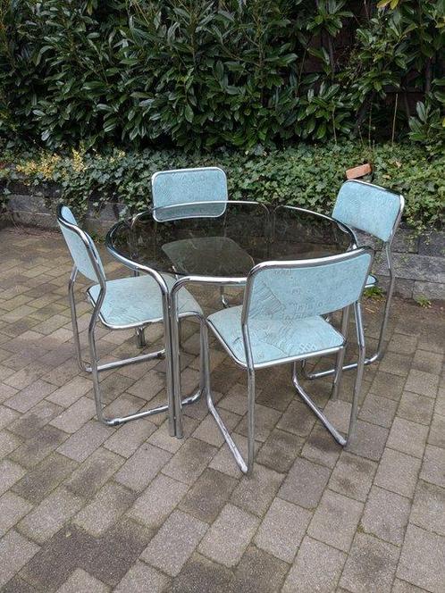 Table à manger - verre fumé - Table et quatre chaises, Antiek en Kunst, Kunst | Designobjecten