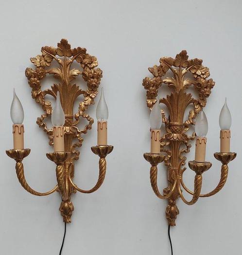 Paar verguld houten Applieken - Wandlamp (2) - Hout, Antiek en Kunst, Curiosa en Brocante