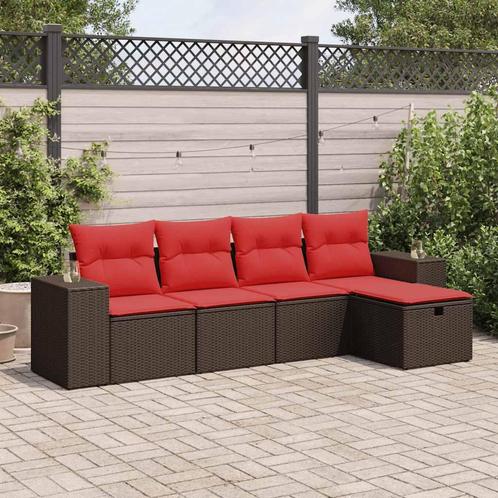 vidaXL 5-delige Loungeset met kussens poly rattan bruin, Tuin en Terras, Tuinsets en Loungesets, Loungeset, Nieuw, Verzenden