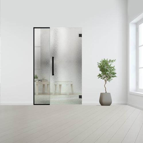 Glazen binnendeur met zijlicht zonder kozijn zwart beslag-Cr, Doe-het-zelf en Bouw, Glas en Ramen, Nieuw, Verzenden