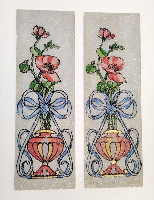 Decoratief ornament - Italië - 2 glazen panelen, Antiek en Kunst, Curiosa en Brocante