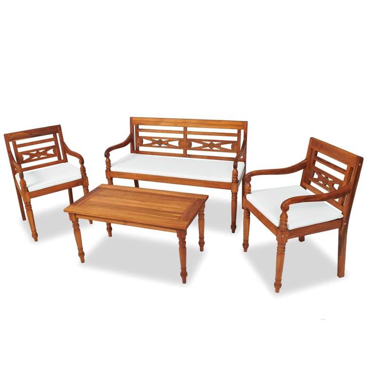 vidaXL 4-delige Loungeset met kussens massief teakhout, Tuin en Terras, Tuinsets en Loungesets, Loungeset, Nieuw, Verzenden