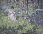 Chris van Dijk  (1952) Impressionist -  Dame près du Lac