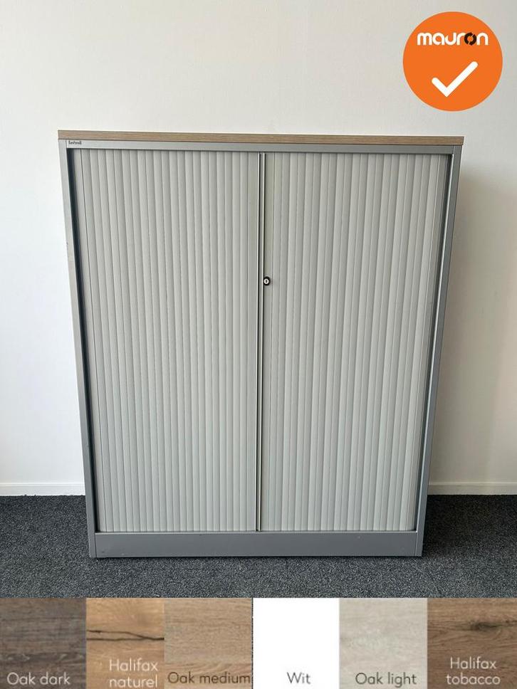 Roldeurkast - Ahrend - 144x120x45cm - Zilvergrijs met witbei, Zakelijke goederen, Kantoor en Winkelinrichting | Kantoormeubilair en Inrichting