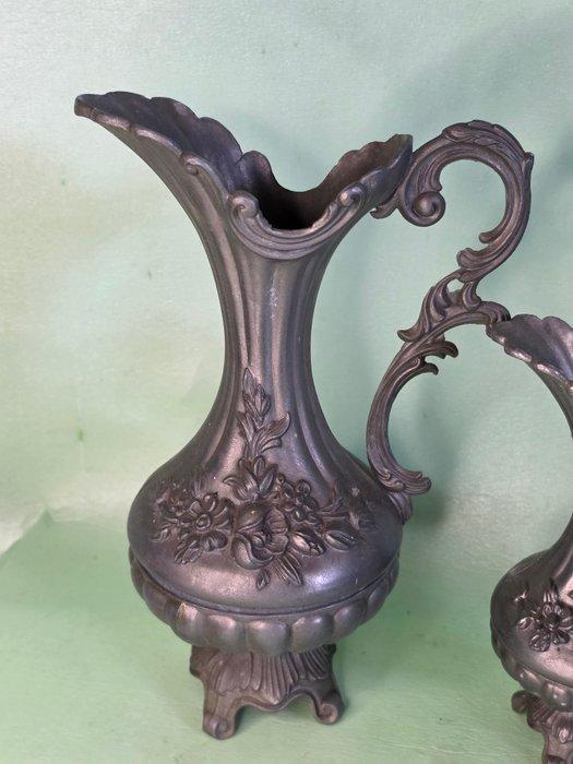 Vaas (3) - Tin - Rococo stijl met Bloemen, Antiquités & Art, Curiosités & Brocante