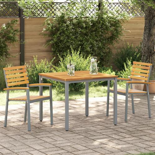vidaXL Tuinstoelen 2 stuks Grijs Massief Hout Acacia en, Tuin en Terras, Tuinstoelen, Nieuw, Verzenden