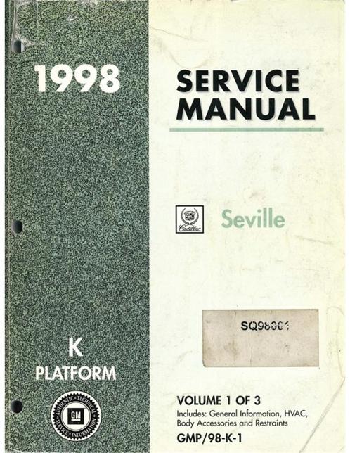 1998 CADILLAC SEVILLE WERKRPLAATSHANDBOEK ENGELS, Auto diversen, Handleidingen en Instructieboekjes