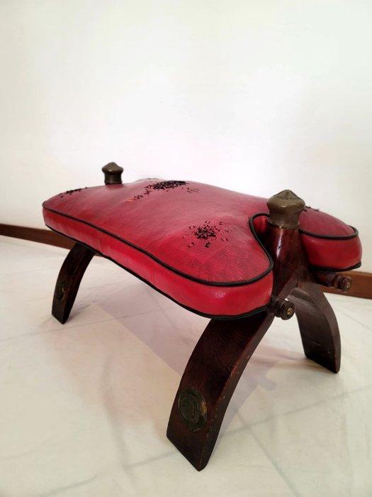 Tabouret - Bois, Cuir - Tabouret - repose-pieds, Antiquités & Art, Art | Objets design