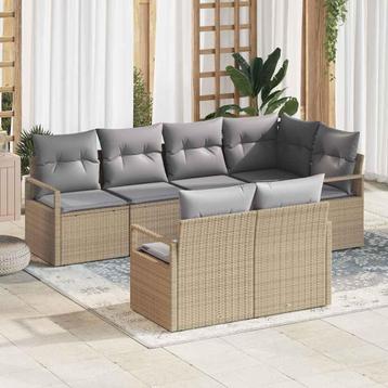 vidaXL Tuinbank Set 7 pcs Beige Poly rattan, Verzenden