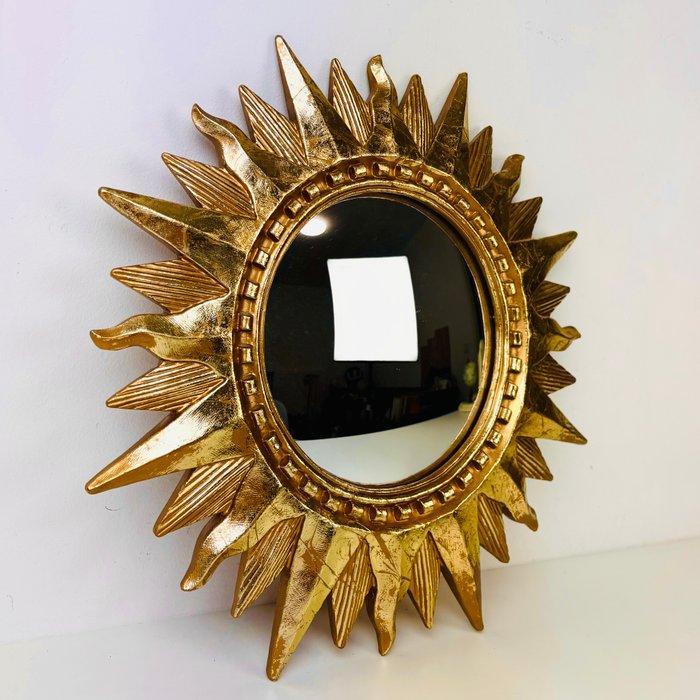 Spiegel- Convex Zonnespiegel Sunburst verguld - Glas,, Antiek en Kunst, Curiosa en Brocante