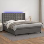 vidaXL Boxspring met matras en LED kunstleer grijs 160x200, Maison & Meubles, Verzenden