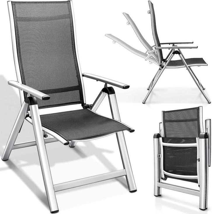 Tuinstoel - Ligstoel - Verstelbaar - Opvouwbaar - Zilver - T, Huis en Inrichting, Woonaccessoires | Overige, Verzenden