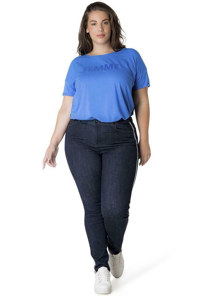 Broek Yesta denim glitter zijbies maat 42/44, Kleding | Dames, Broeken en Pantalons, Verzenden