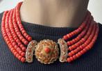 Halsketting - 14 karaat Geel goud Bloedkoraal, Handtassen en Accessoires, Antieke sieraden
