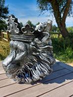 Beeld, lion head garden statue silver bronze color for