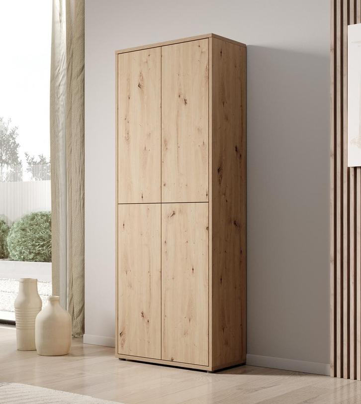 Meubella - Schoenenkast Amber - Eiken - 75x35x192 cm, Huis en Inrichting, Kasten | Overige, Nieuw, Verzenden