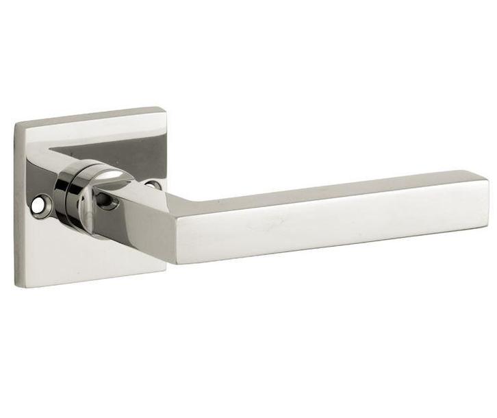 Deurklink op ongeveerd rozet Kare/Bauhaus glans nikkel, Doe-het-zelf en Bouw, Hang- en Sluitwerk, Klink of Kruk, Nieuw, Overige materialen