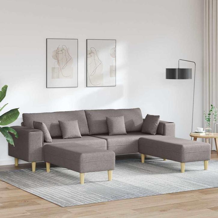 vidaXL Stoffen Sofa met kussen Taupe 208 cm Stof, Huis en Inrichting, Zetels | Zetels, Nieuw, Verzenden