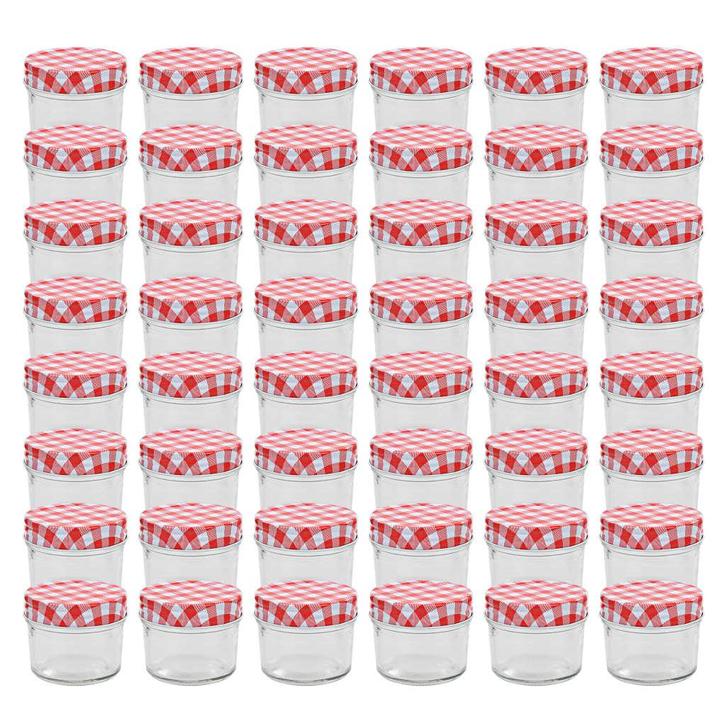 vidaXL Jampotten met wit met rode deksels 48 st 110 ml glas, Huis en Inrichting, Keuken | Potten en Pannen, Nieuw, Verzenden