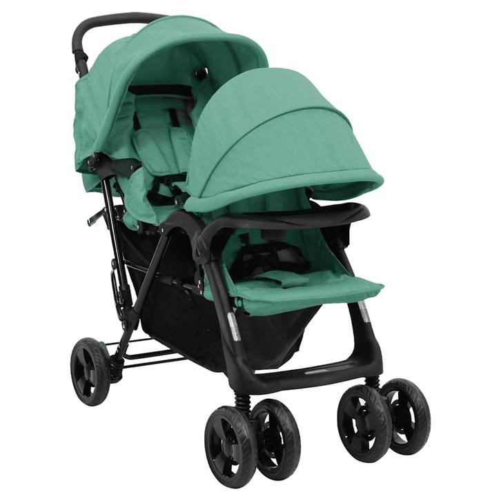 vidaXL Tweelingkinderwagen tandem staal groen, Kinderen en Baby's, Kinderwagens en Combinaties, Nieuw, Verzenden