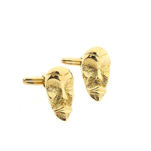 18 Krt. Gouden manchetknopen met gezichtsvormen | Artistiek, Handtassen en Accessoires, Antieke sieraden, Goud, Ophalen of Verzenden