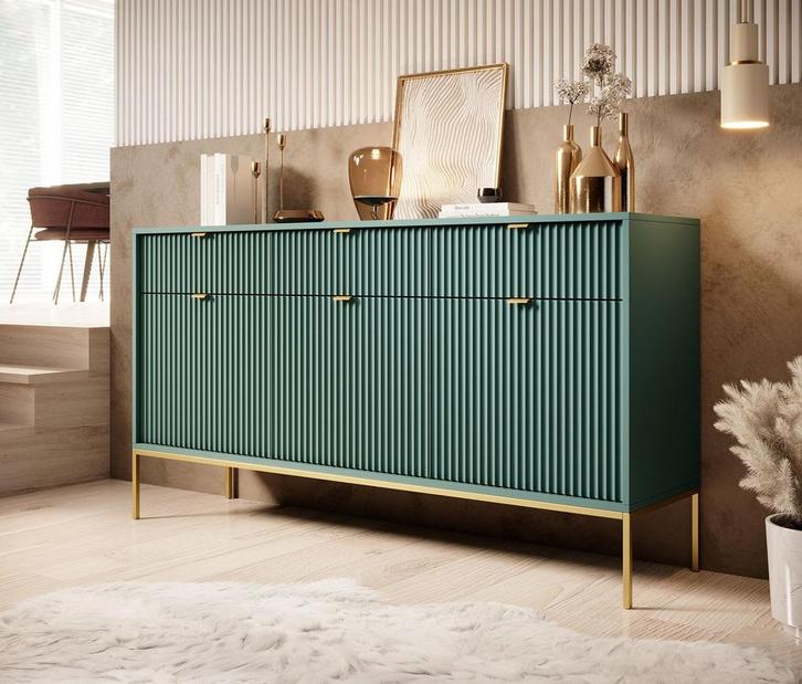 Dressoir groen 154x39x83 cm goud hotel chique, Huis en Inrichting, Kasten | Dressoirs, 25 tot 50 cm, Nieuw, 150 tot 200 cm, Verzenden