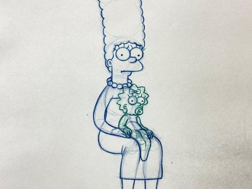 The Simpsons - 1 Originele tekening van Marge en Maggie, CD & DVD, DVD | Films d'animation & Dessins animés