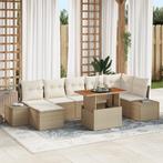 vidaXL 8-delige tuinset met kussens in beige poly rattan en, Tuin en Terras, Verzenden, Nieuw