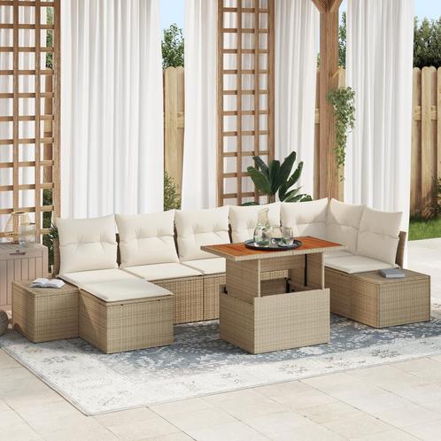 vidaXL 8-delige tuinset met kussens in beige poly riet en, Tuin en Terras, Tuinsets en Loungesets, Nieuw, Verzenden