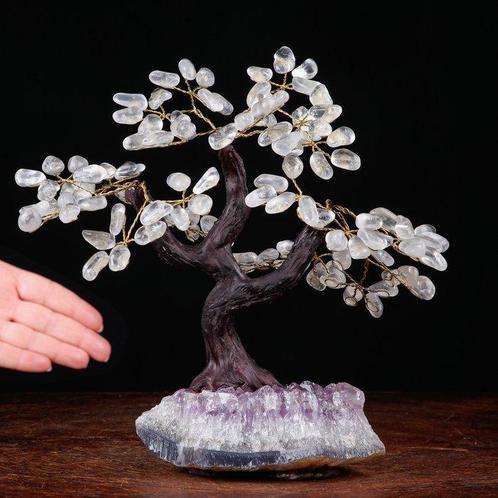 Bonsai boom met amethist druze en heldere kwartskristallen -, Antiek en Kunst, Curiosa en Brocante