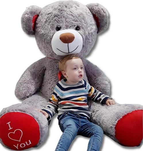 Grote knuffelbeer - I love you - Zacht - Grijs, Kinderen en Baby's, Speelgoed | Knuffels en Pluche, Nieuw, Ophalen of Verzenden