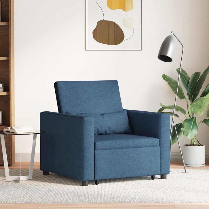 vidaXL Uittrekbare slaapbank eenpersoons Blauw 90 x 165 x 87, Huis en Inrichting, Fauteuils, Nieuw, Verzenden