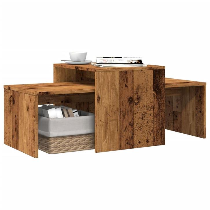 vidaXL Salontafelset 100x48x40 cm bewerkt hout oud, Huis en Inrichting, Tafels | Salontafels, Nieuw, Verzenden