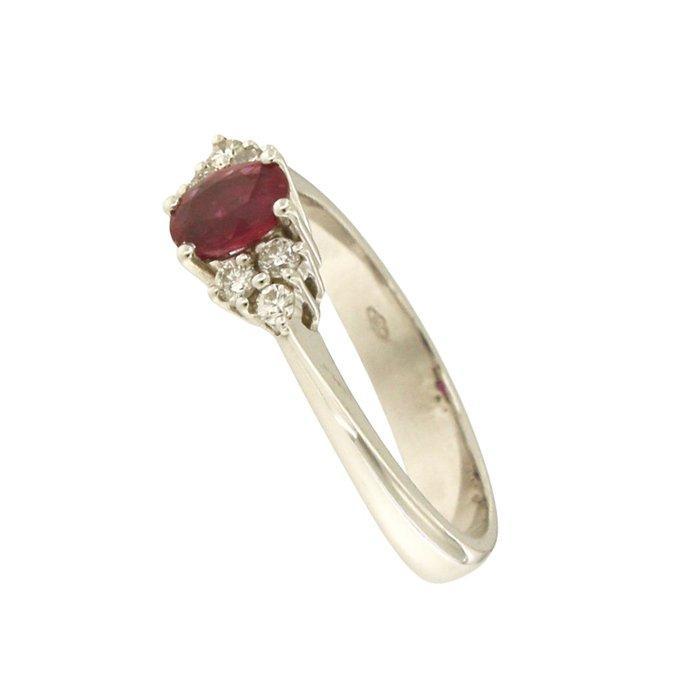 Zonder Minimumprijs - Ring - 18 karaat Witgoud Robijn -, Handtassen en Accessoires, Ringen