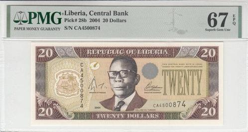 2004 Liberia P 28b 20 Dollars Pmg 67 Epq, Postzegels en Munten, Bankbiljetten | Europa | Niet-Eurobiljetten, België, Verzenden