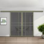 Dubbele stalen schuifdeur met koofsysteem 6 Vlaks Olijfgroen