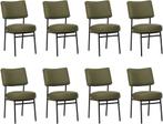 Set van 8 Olijfgroene leren moderne retro eetkamerstoelen -, Nieuw, Vijf, Zes of meer stoelen, Leer, Ophalen of Verzenden