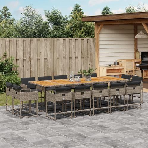 vidaXL 15-delige Tuinset met kussens poly rattan grijs, Tuin en Terras, Tuinsets en Loungesets, Tuinset, Nieuw, Verzenden