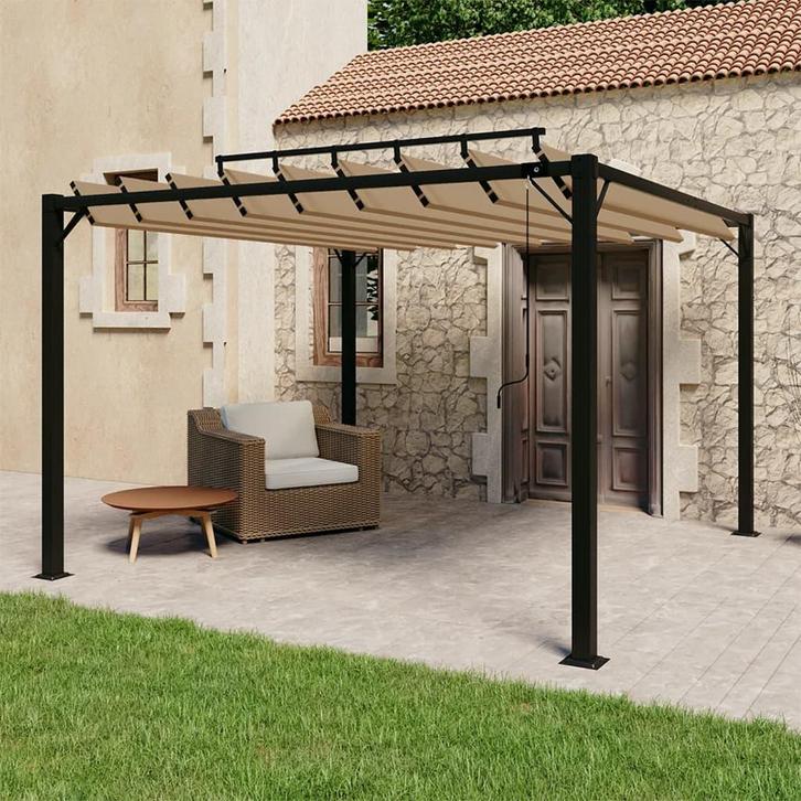 vidaXL Prieel met lamellendak 3x3 m stof en aluminium taupe, Tuin en Terras, Partytenten, Nieuw, Verzenden
