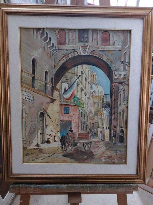 Scuola italiana (XX), firmato E. Castagnola - Scorcio di, Antiek en Kunst, Kunst | Schilderijen | Klassiek
