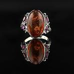 Elegante BALTISCHE AMBER RING – Cognac fossiel edelsteen met, Antiek en Kunst