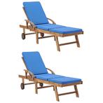 vidaXL Chaises longues avec coussins 2 pcs Bois de teck, Jardin & Terrasse, Verzenden, Neuf