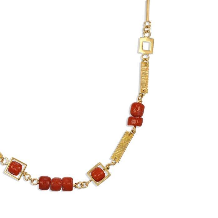 Halsketting - 18 karaat Geel goud Koraal, Handtassen en Accessoires, Kettingen