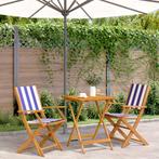 vidaXL 3-delige Bistroset stof en massief hout blauw en wit, Tuin en Terras, Verzenden, Nieuw