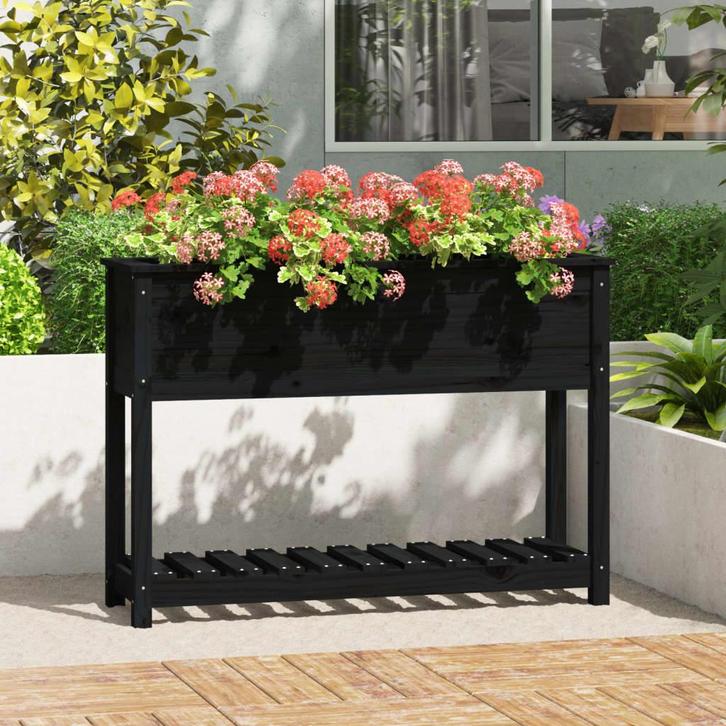 vidaXL Plantenbak met schap 111,5x34,5x81 cm massief, Tuin en Terras, Bloempotten, Nieuw, Verzenden