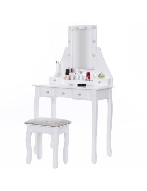 Houten kaptafel - met lade - spiegel - led - kruk - 147x8..., Huis en Inrichting, Tafels | Kaptafels, Nieuw, Ophalen of Verzenden