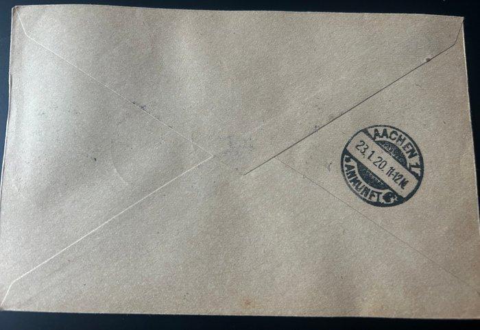 België 1920 - Aangetekende briefomslag Raeren/Aachen met, Timbres & Monnaies, Timbres | Europe | Belgique