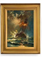 Britse school (XX) - A lightvessel in stormy seas. No