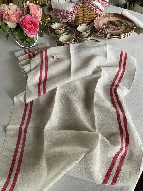 Ancien Napoléon III, serviettes en lin pour le thé avec, Antiek en Kunst, Antiek | Tapijten, Tafelkleden en Textiel